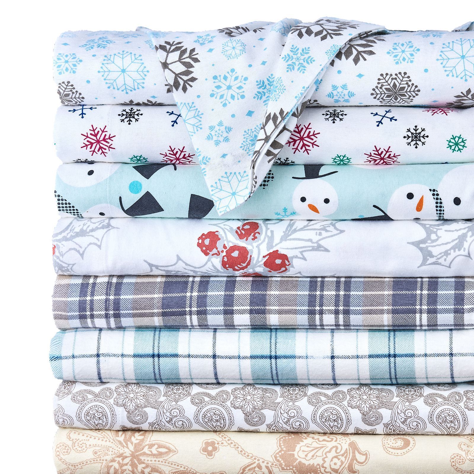 4-Piece Set: 100% Cotton Flannel Holiday & Winter Prints Deep Pocket Warm Sheets